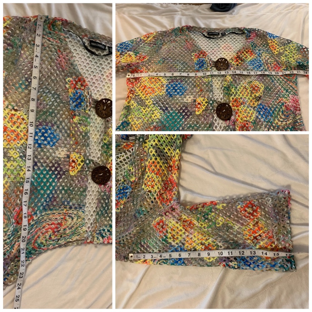 Nina Leonard rainbow floral coconut button sweater - Picture 6 of 6